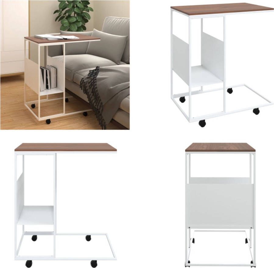 VidaXL Bijzettafel met wieltjes 55x36x63 5 cm bewerkt hout wit Bijzettafeltje Bijzettafeltjes Salontafel Bijzettafel