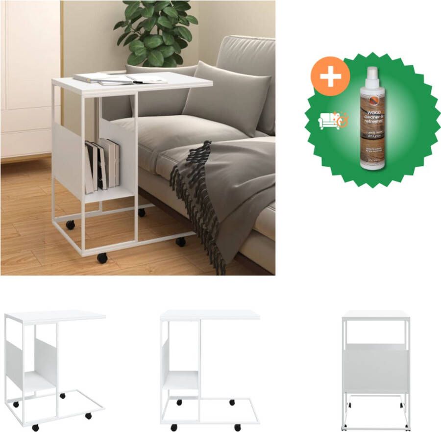 VidaXL Bijzettafel met wieltjes 55x36x63.5 bewerkt hout wit Tafel Inclusief Houtreiniger en verfrisser