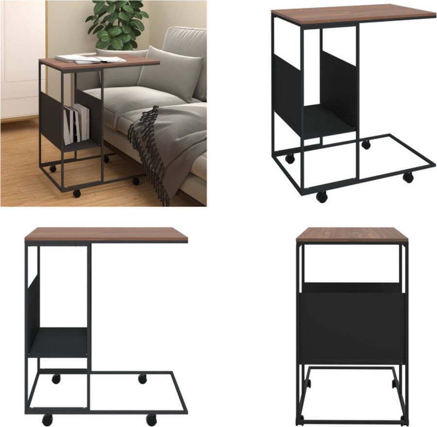 VidaXL Bijzettafel met wieltjes 55x36x63.5 cm bewerkt hout zwart Bijzettafeltje Bijzettafeltjes Salontafel Bijzettafel