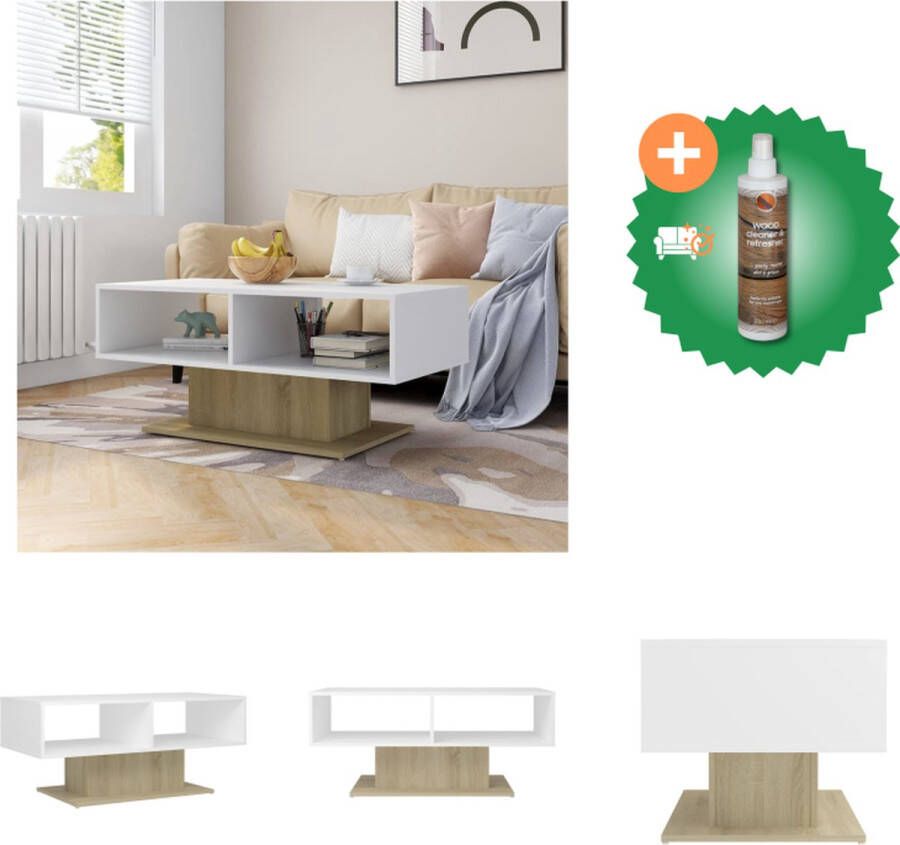 VidaXL Bijzettafel Opbergvak Praktisch Veilig oppervlak Gemakkelijk schoon te maken Wit sonoma eiken 103.5 x 50 x 44.5 cm Montage vereist Tafel Inclusief Houtreiniger en verfrisser