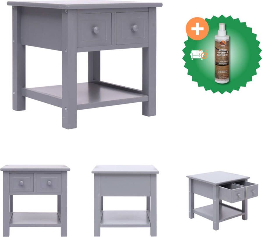 VidaXL Bijzettafel Paulowniahout 40 x 40 x 40 cm Grijs 2 lades Tafel Inclusief Houtreiniger en verfrisser - Foto 2