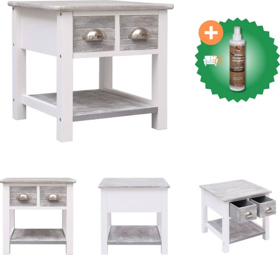 VidaXL Bijzettafel Paulowniahout 40 x 40 x 40 cm Grijs 2 lades Tafel Inclusief Houtreiniger en verfrisser