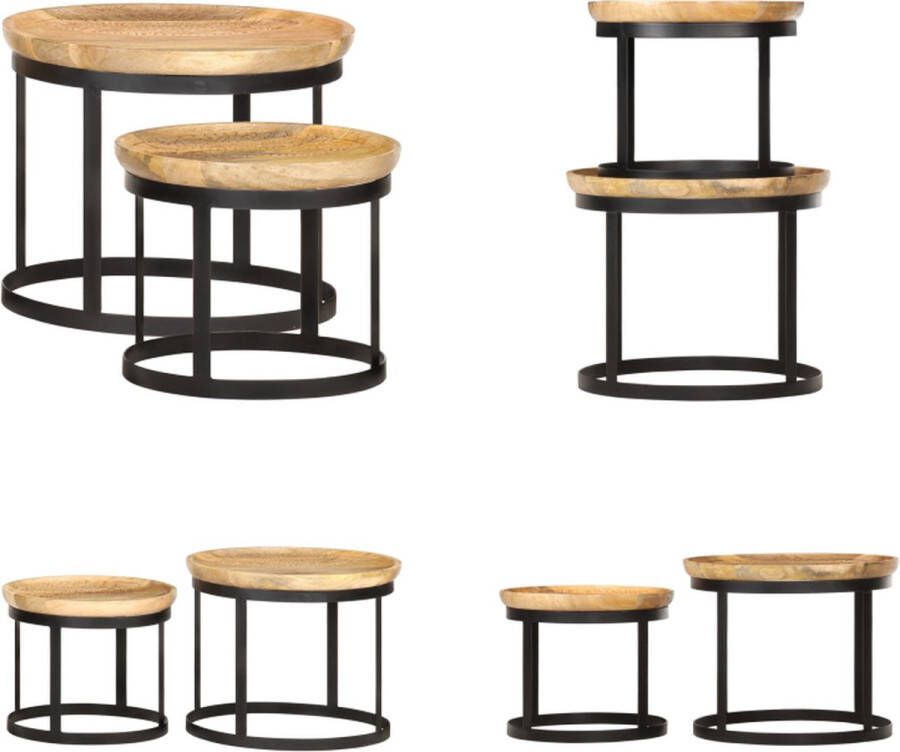 VidaXL Bijzettafel rond 2 st massief mangohout en staal Bijzettafel Bijzettafels Bijzettafeltje