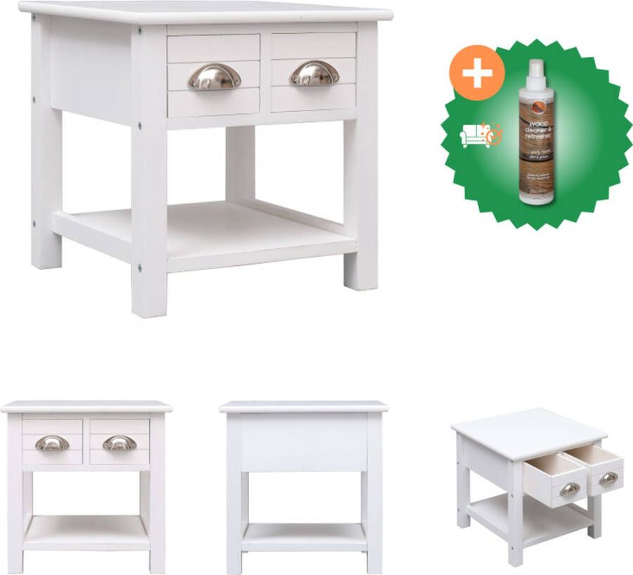 VidaXL Bijzettafel Salontafel 40x40x40 cm Paulowniahout en MDF Wit Tafel Inclusief Houtreiniger en verfrisser