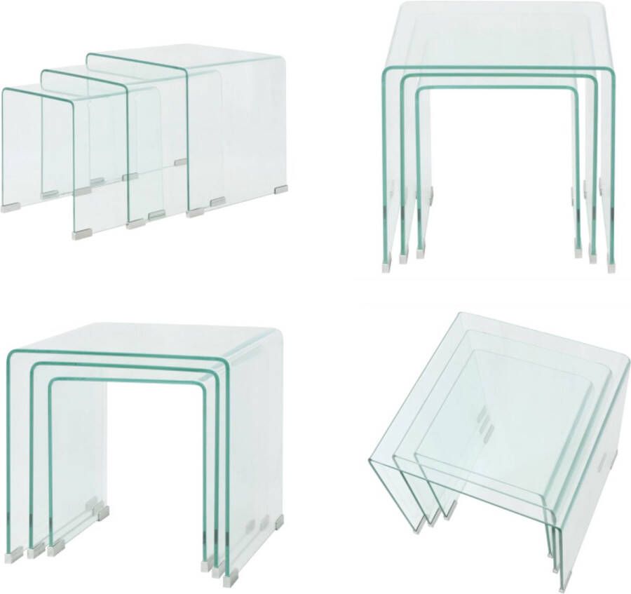 VidaXL Bijzettafel set 3-dlg transparant gehard glas Bijzettafel Set Bijzettafel Sets Bijzettafel Bijzettafels