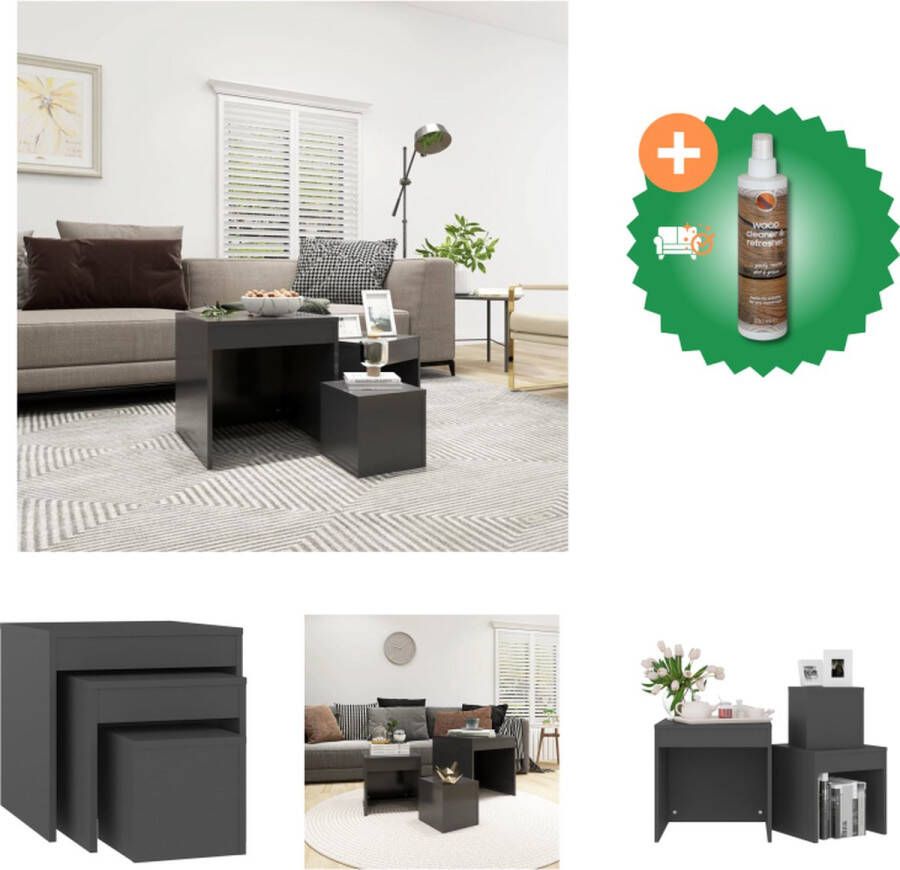 VidaXL Bijzettafel Set Grijs Grote 45x45x45cm Medium 35x35x35cm Kleine 24x24x24cm Montage Vereist Tafel Inclusief Houtreiniger en verfrisser