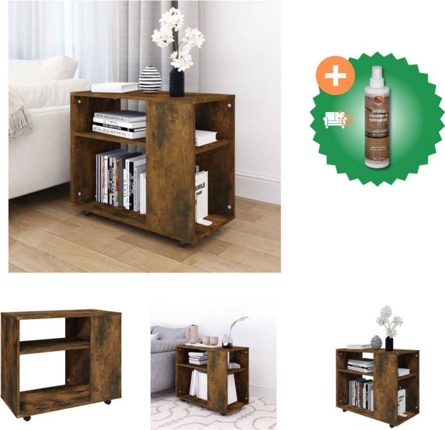 VidaXL bijzettafel Smoked Eiken 70x35x55cm met opbergruimte en wielen Tafel Inclusief Houtreiniger en verfrisser