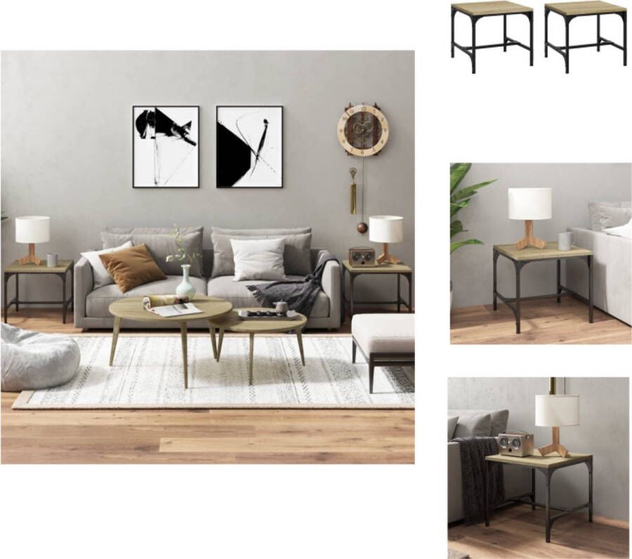 VidaXL Bijzettafel Bijzettafels Bijzettafeltje Bijzettafeltjes Bijzettafels 2 st 40x40x35 cm bewerkt hout sonoma eikenkleurig - Foto 2