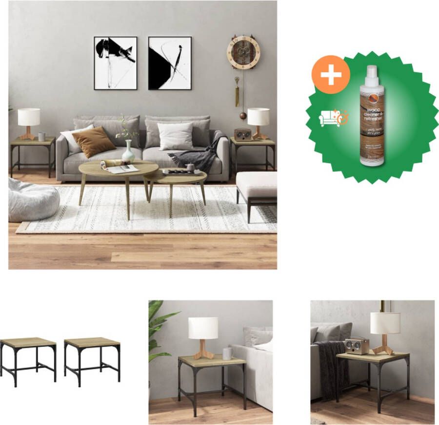 VidaXL Bijzettafel Sonoma Eiken Set van 2 40x40x35cm Bewerkt hout Staal Tafel Inclusief Houtreiniger en verfrisser