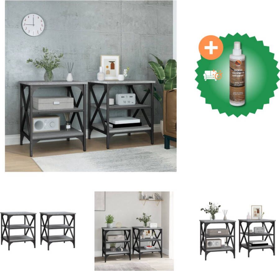 VidaXL Bijzettafel Trendy Industrieel 40 x 42 x 50 cm Grijs Sonoma Eiken Ombouwbaar Tafel Inclusief Houtreiniger en verfrisser