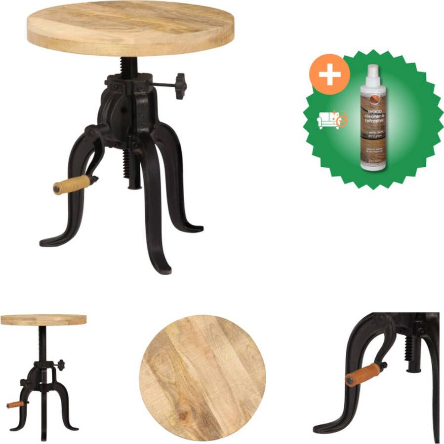 VidaXL Bijzettafel Vintage Massief Mangohout 45 x (45-62) cm Hoogte Verstelbaar Tafel Inclusief Houtreiniger en verfrisser