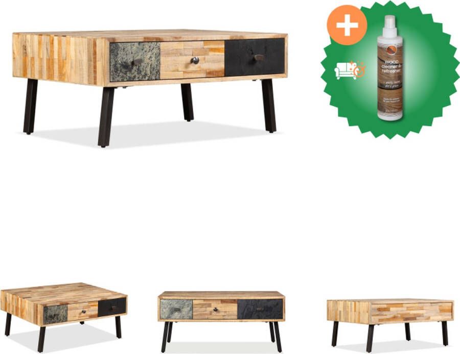 VidaXL Bijzettafel Vintage Stijl Gerecycled Teakhout 90 x 65 x 40 cm Met 3 Lades Tafel Inclusief Houtreiniger en verfrisser