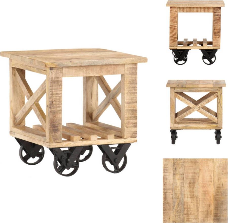 VidaXL Bijzettafel Bijzettafels Salontafel Salontafels Bijzettafel op wieltjes 40x40x42 cm ruw mangohout - Foto 2