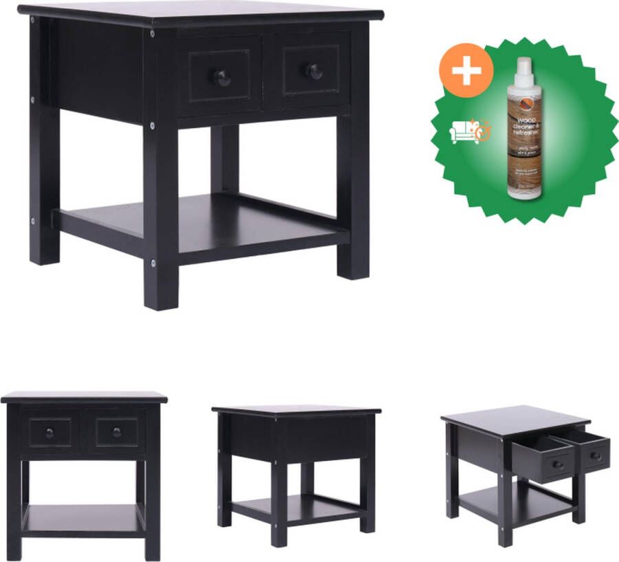 VidaXL Bijzettafel Zwarte Paulowniahouten Salontafel 40x40x40 cm Met 2 lades Tafel Inclusief Houtreiniger en verfrisser