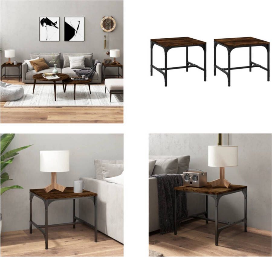 VidaXL Bijzettafels 2 st 40x40x35 cm bewerkt hout gerookt eiken Bijzettafeltje Bijzettafeltjes Houten Tafeltje Bijzettafel