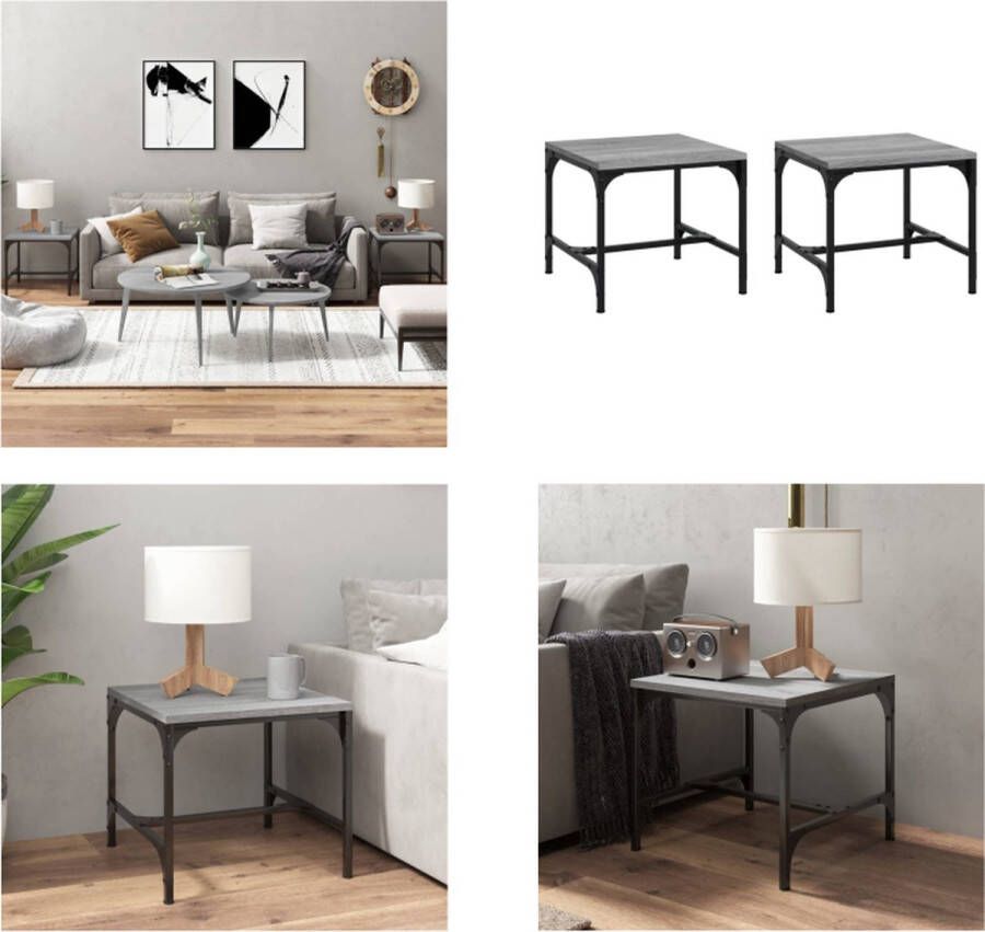 VidaXL -Bijzettafels-2-st-40x40x35-cm-bewerkt-hout-grijs-sonoma-eiken