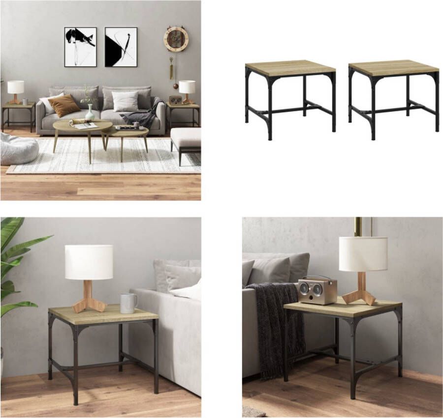 VidaXL Bijzettafels 2 st 40x40x35 cm bewerkt hout sonoma eikenkleurig Bijzettafel Bijzettafels Bijzettafeltje Bijzettafeltjes