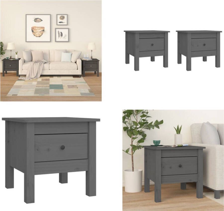 VidaXL Bijzettafels 2 st 40x40x39 cm massief grenenhout grijs Bijzettafel Bijzettafels Eindtafel Salontafel