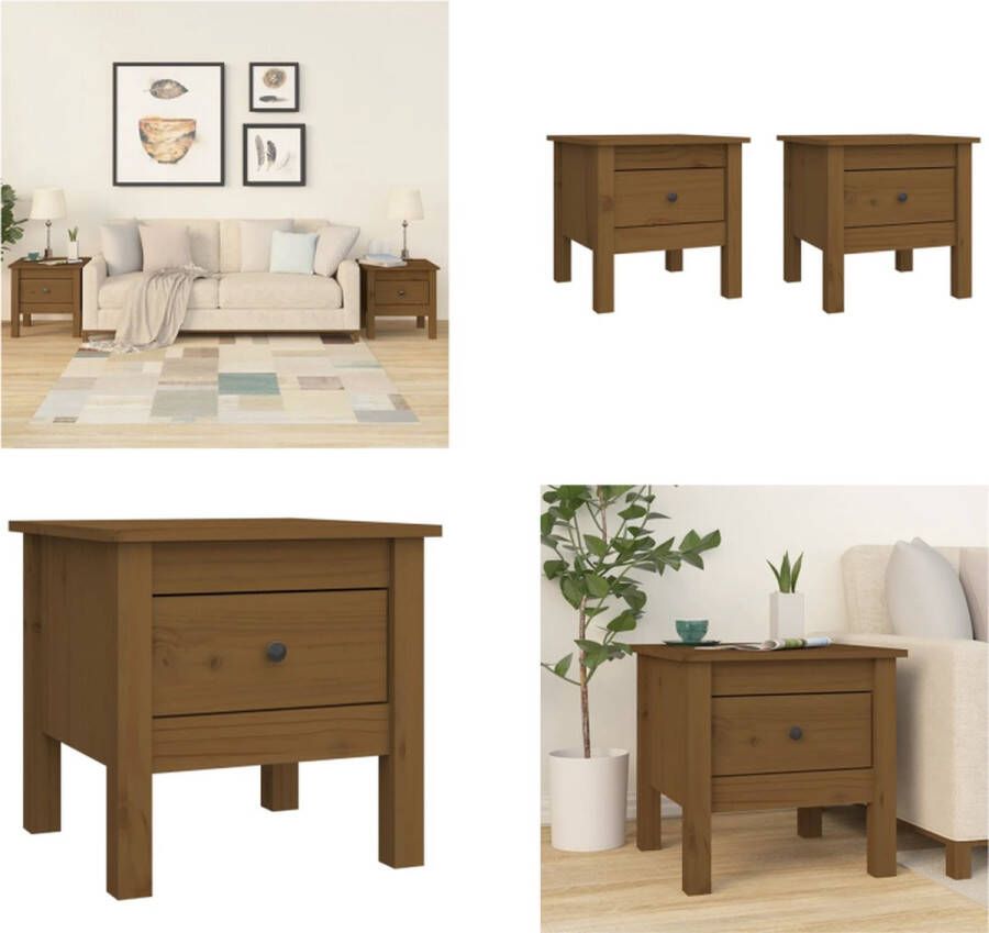 VidaXL Bijzettafels 2 st 40x40x39 cm massief grenenhout honingbruin Bijzettafel Bijzettafels Eindtafel Salontafel