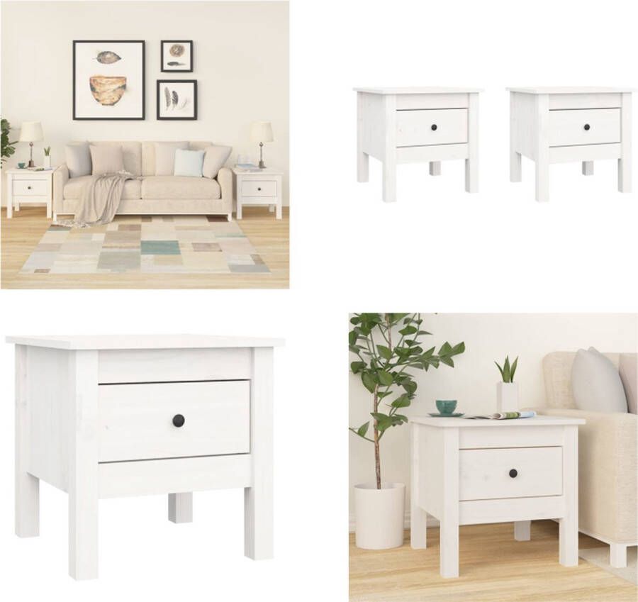 VidaXL -Bijzettafels-2-st-40x40x39-cm-massief-grenenhout-wit - Foto 3