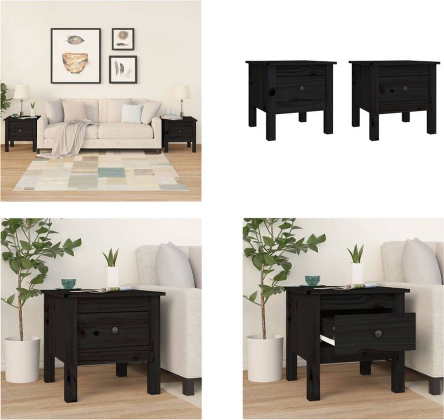 VidaXL Bijzettafels 2 st 40x40x39 cm massief grenenhout zwart Bijzettafel Bijzettafels Eindtafel Salontafel