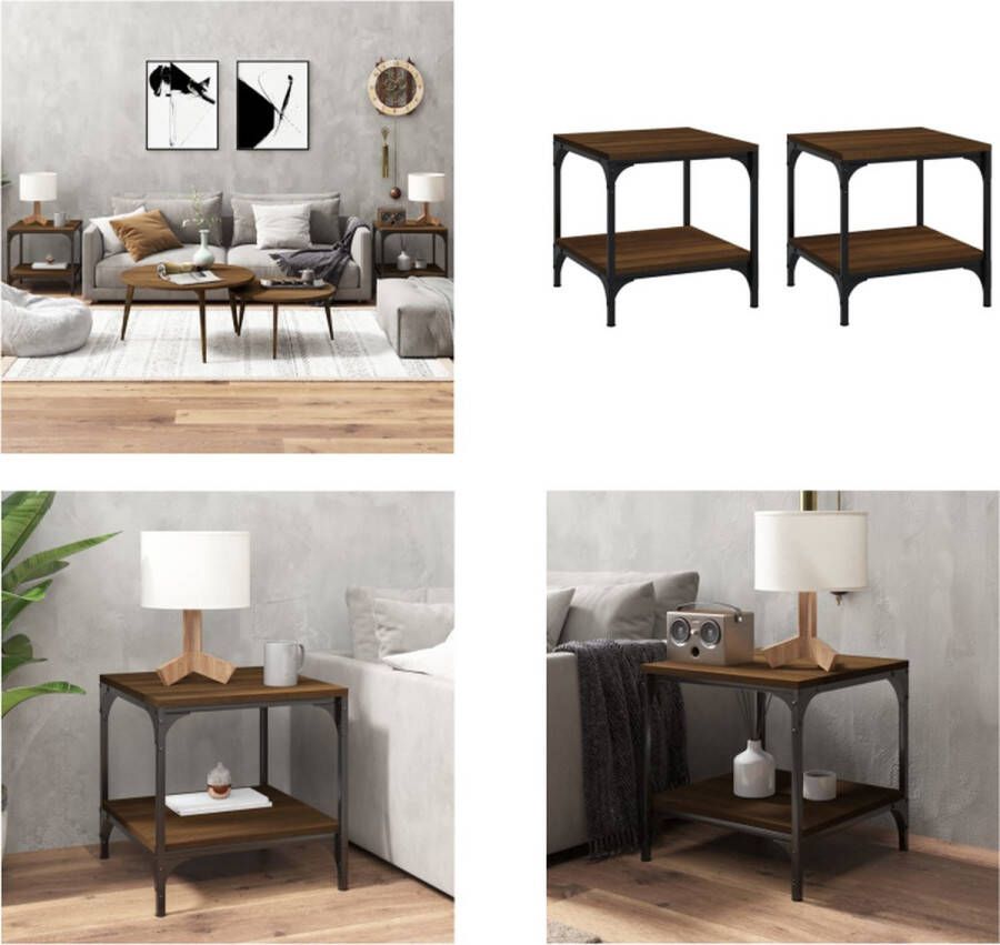 VidaXL -Bijzettafels-2-st-40x40x40-cm-bewerkt-hout-bruineiken - Foto 2