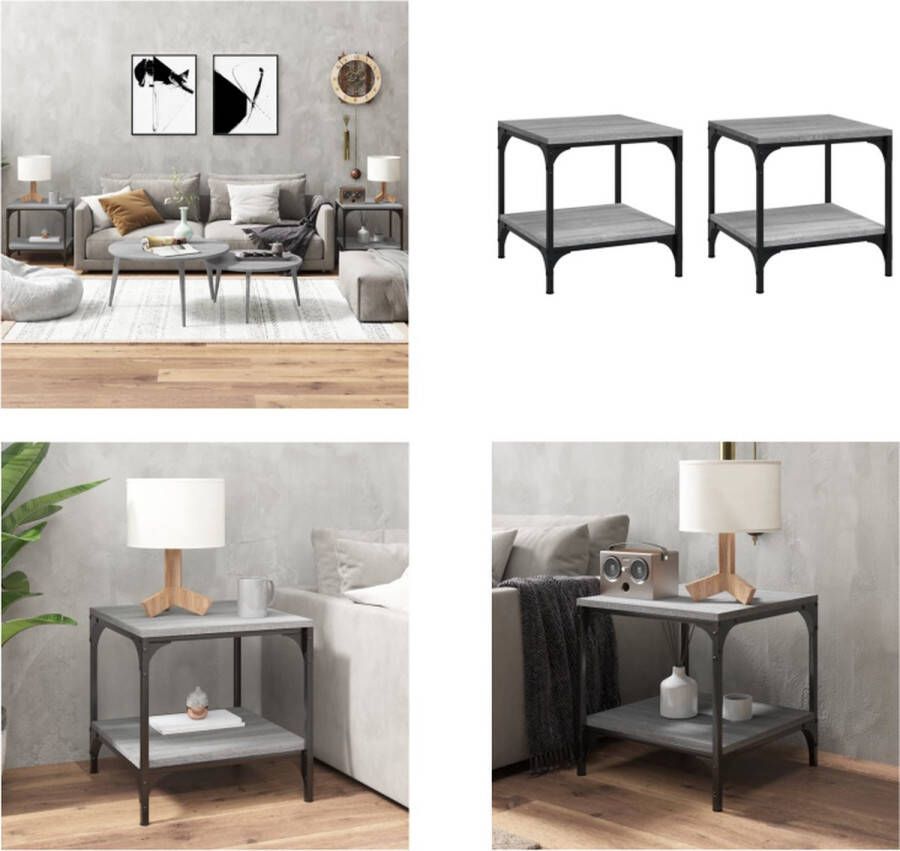 VidaXL -Bijzettafels-2-st-40x40x40-cm-bewerkt-hout-grijs-sonoma-eiken