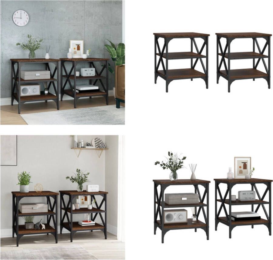 VidaXL -Bijzettafels-2-st-40x42x50-cm-bewerkt-hout-bruineikenkleurig - Foto 2