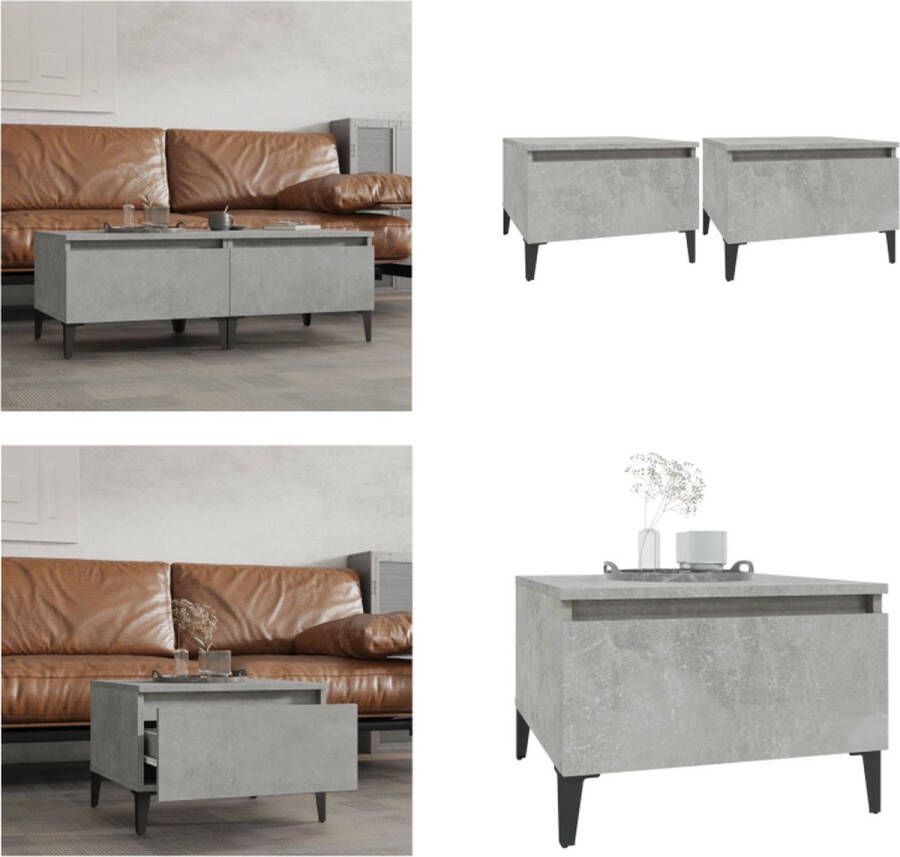 VidaXL Bijzettafels 2 st 50x46x35 cm bewerkt hout betongrijs Bijzettafel Bijzettafels Eindtafel Salontafel