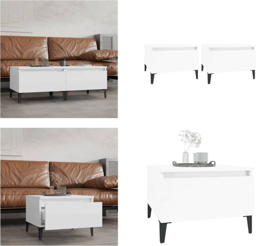 VidaXL Bijzettafels 2 st 50x46x35 cm bewerkt hout hoogglans wit Bijzettafel Bijzettafels Eindtafel Salontafel - Foto 2