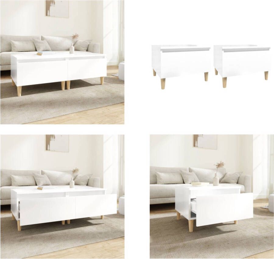 VidaXL Bijzettafels 2 st 50x46x35 cm bewerkt hout hoogglans wit Bijzettafel Bijzettafels Eindtafel Salontafel