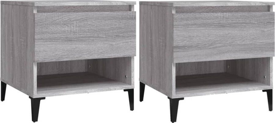 VidaXL Bijzettafels Set van 2 Grijs Sonoma Eiken Bijzet Tafel Industrieel Design Houten Tafel Grijze Tafel Salontafel Opbergruimte Multifunctioneel