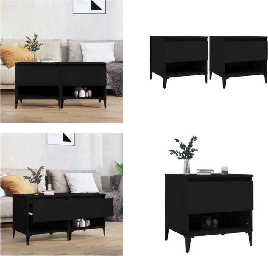 VidaXL Bijzettafels 2 st 50x46x50 cm bewerkt hout zwart Bijzettafel Bijzettafels Salontafel Salontafels
