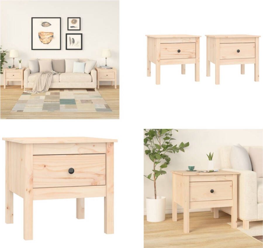 VidaXL Bijzettafels 2 st 50x50x49 cm massief grenenhout Bijzettafel Bijzettafels Eindtafel Salontafel