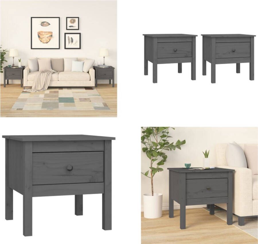 VidaXL Bijzettafels 2 st 50x50x49 cm massief grenenhout grijs Bijzettafel Bijzettafels Eindtafel Salontafel