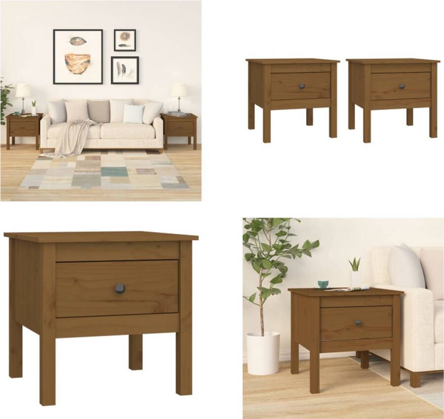 VidaXL Bijzettafels 2 st 50x50x49 cm massief grenenhout honingbruin Bijzettafel Bijzettafels Eindtafel Salontafel