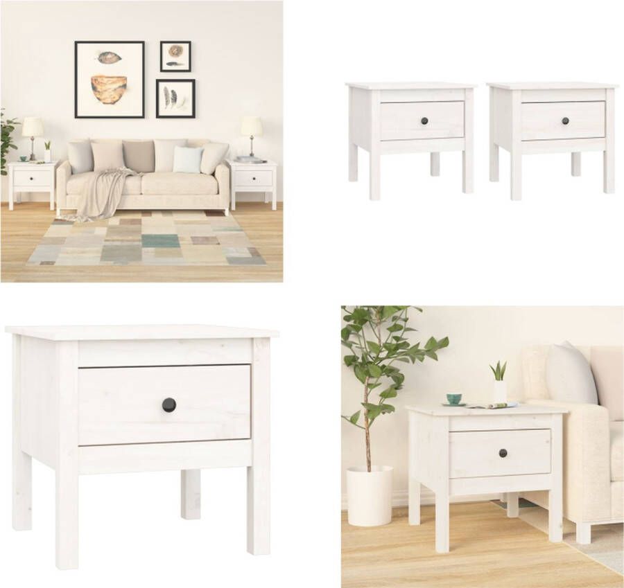 VidaXL Bijzettafels 2 st 50x50x49 cm massief grenenhout wit Bijzettafel Bijzettafels Eindtafel Salontafel