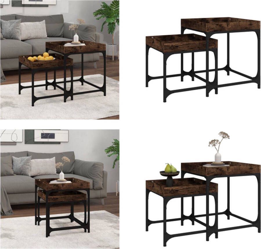 VidaXL -Bijzettafels-2-st-bewerkt-hout-gerookt-eikenkleurig - Foto 3