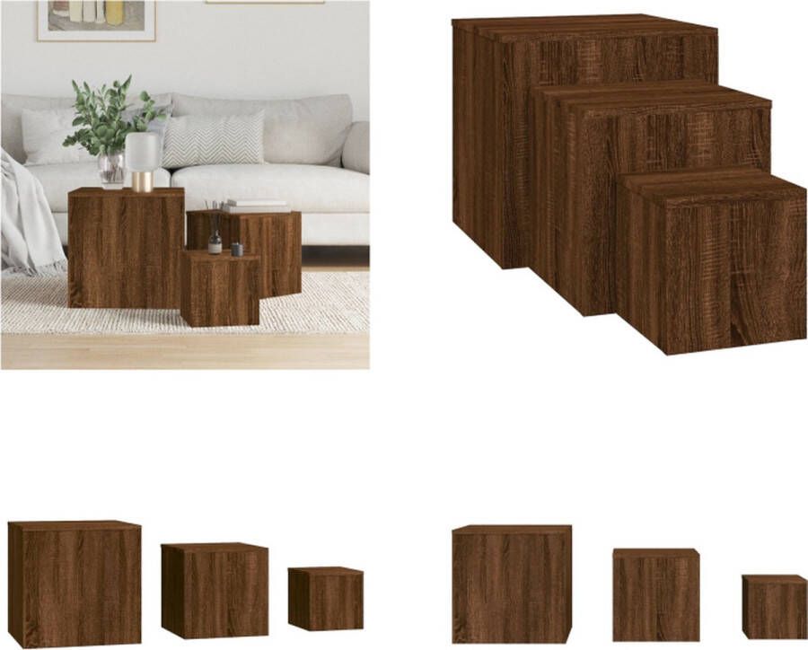 VidaXL -Bijzettafels-3-st-bewerkt-hout-bruin-eikenkleur - Foto 2