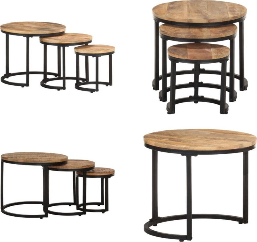 The Living Store Bijzettafels Mangohout Set van 3 maten IndustriÃle charme Bijzettafels Industriele Meubels Mango Wood Furniture Houten Meubilair Salontafeltjes - Foto 2