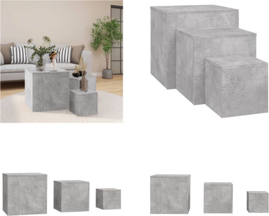 VidaXL Bijzettafels 3 st bewerkt hout betongrijs Bijzettafel Bijzettafels Bijzettafeltje Bijzettafeltjes