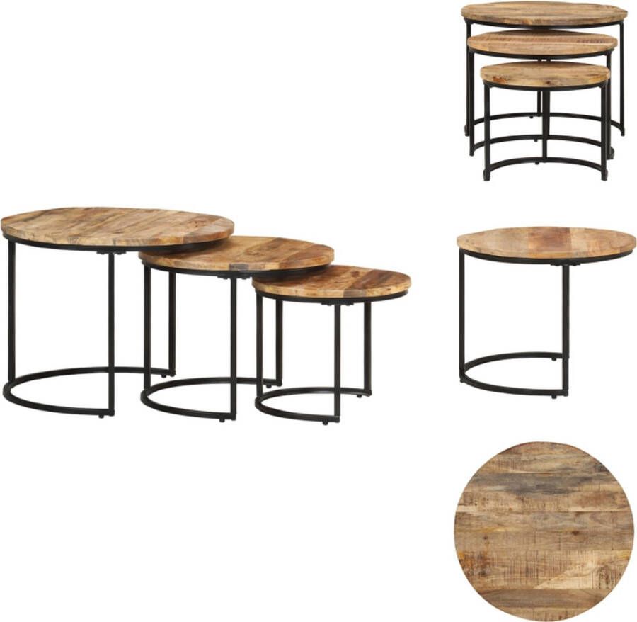 VidaXL Tafeltje Tafeltjes Houten Tafel Salontafeltje 3-delige Tafeltjesset ruw mangohout