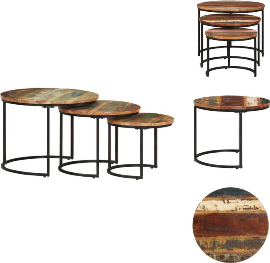 VidaXL Bijzettafels Hout Gerecycled Meerkleurig Set van 3 60 x 45 cm 50 x 40 cm 40 x 34 cm Montage vereist Tafel