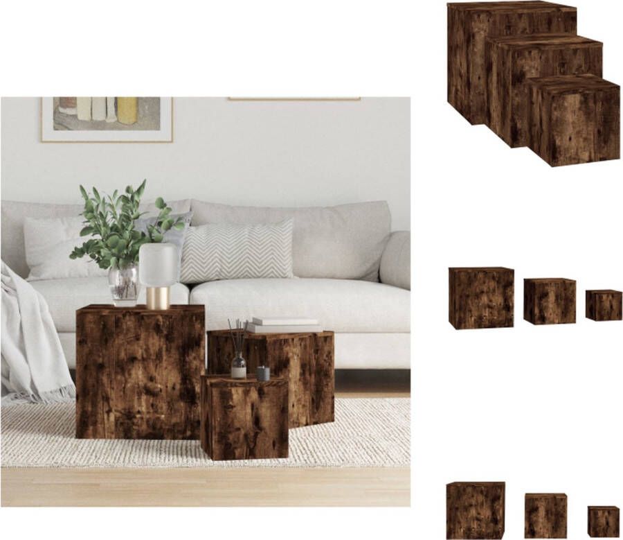 VidaXL Bijzettafels Hout Groot- 45 x 45 x 45cm Medium- 35 x 35 x 35cm Klein- 24 x 24 x 24cm Gerookt eiken Tafel