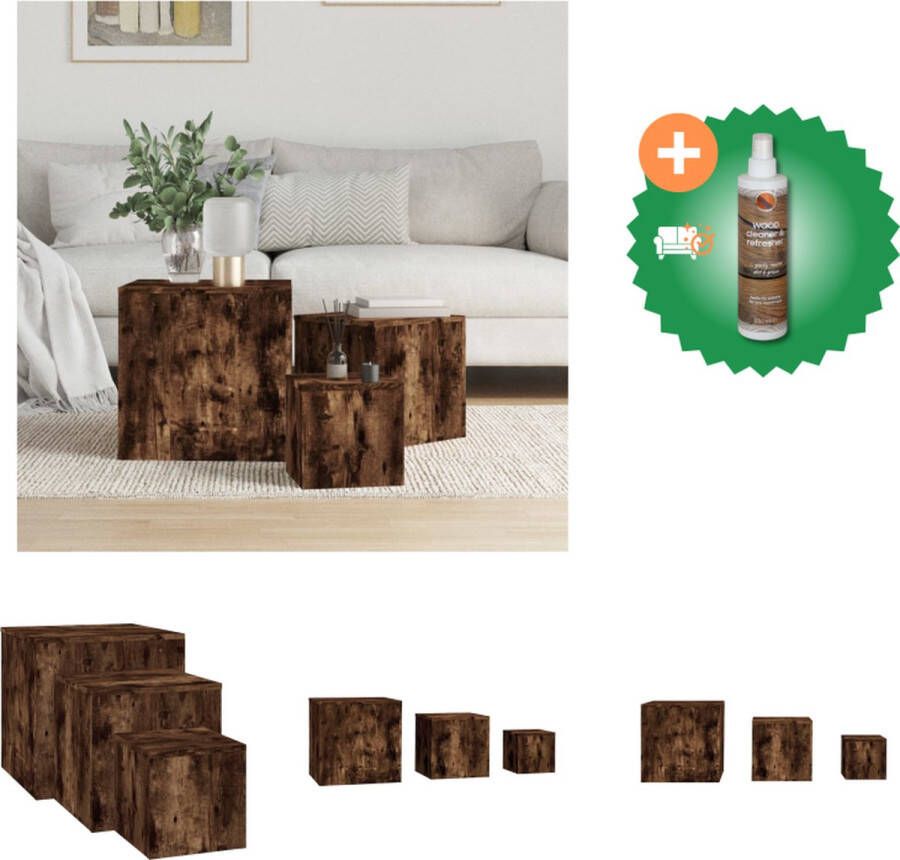 VidaXL Bijzettafels Hout Groot- 45 x 45 x 45cm Medium- 35 x 35 x 35cm Klein- 24 x 24 x 24cm Gerookt eiken Tafel Inclusief Houtreiniger en verfrisser