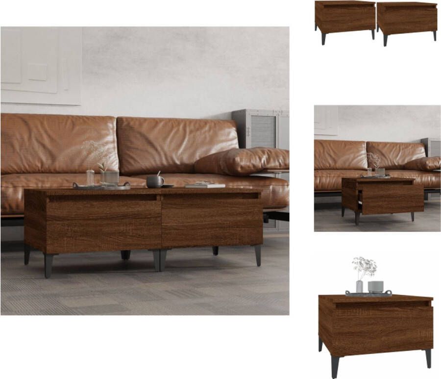 VidaXL Bijzettafel Bijzettafels Eindtafel Salontafel Bijzettafels 2 st 50x46x35 cm bewerkt hout bruineikenkleurig - Foto 3