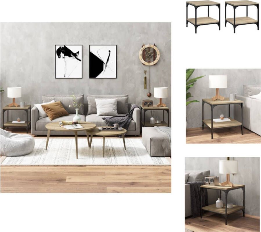 VidaXL Bijzettafeltje Bijzettafeltjes Houten Tafeltje Bijzettafel Bijzettafels 2 st 40x40x40 cm bewerkt hout sonoma eikenkleurig - Foto 2