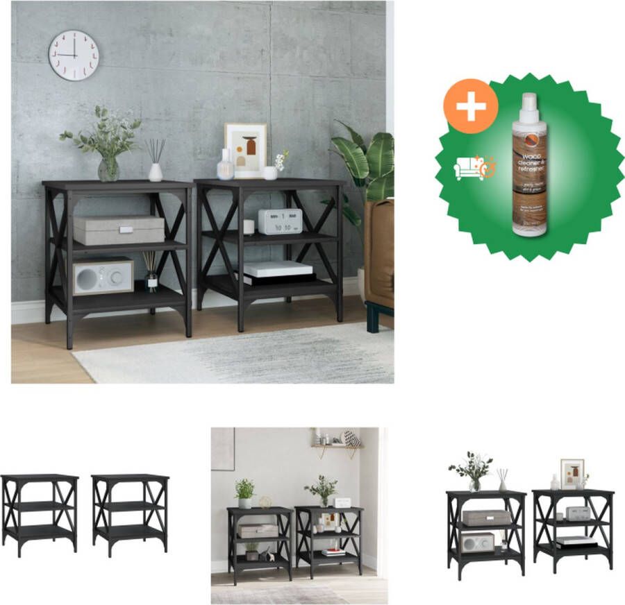 VidaXL Bijzettafels 2 st 40x42x50 cm bewerkt hout zwart Tafel Inclusief Houtreiniger en verfrisser