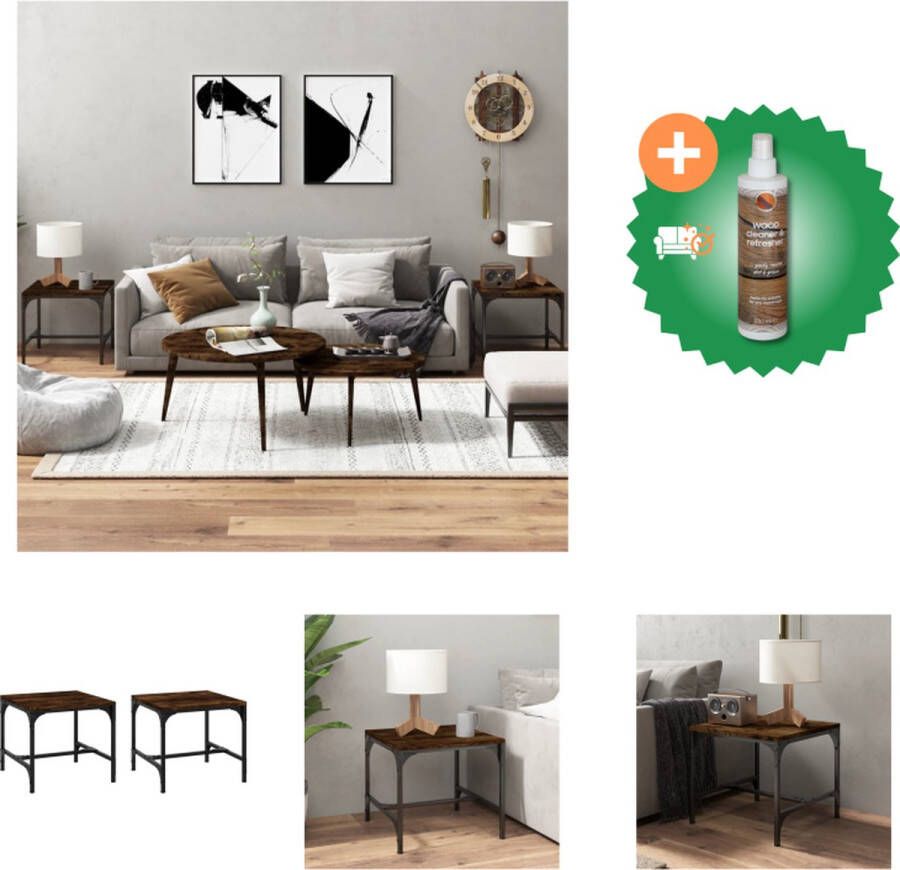 VidaXL Bijzettafels Industrieel Set van 2 40x40x35 cm Gerookt eiken Tafel Inclusief Houtreiniger en verfrisser
