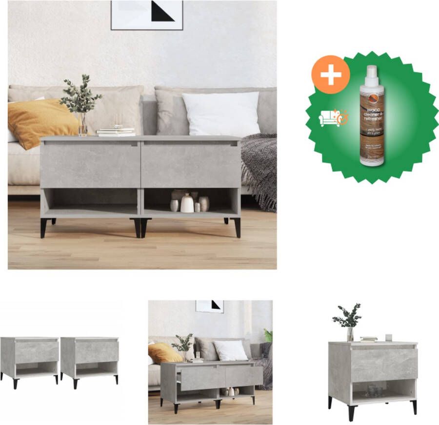 VidaXL Bijzettafels Industrieel Set van 2 Betongrijs 50 x 46 x 50 cm Met lade en vak Metalen voeten Tafel Inclusief Houtreiniger en verfrisser